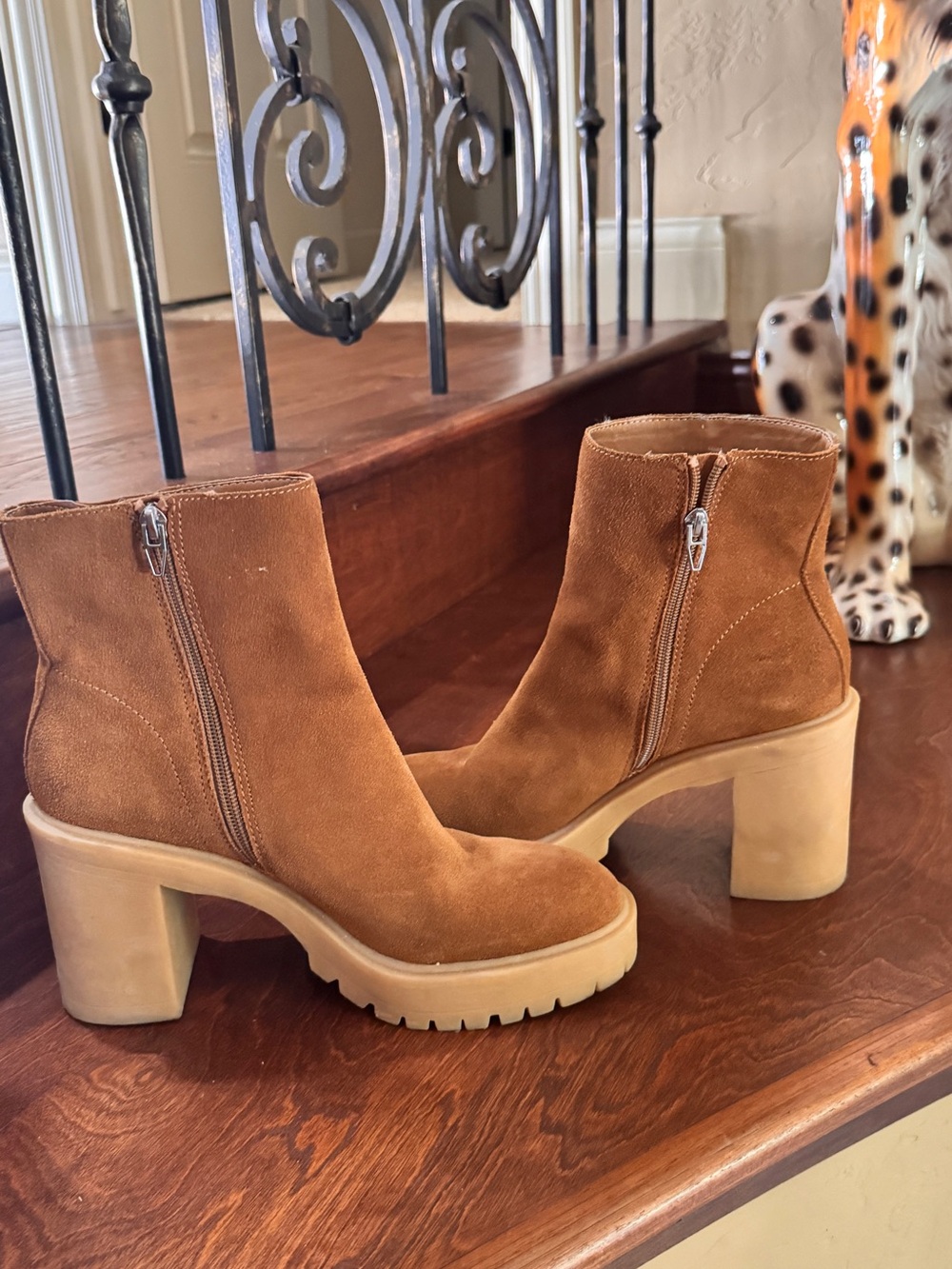 Dolce Vita Tan Suede Chunky Heel Ankle Boots